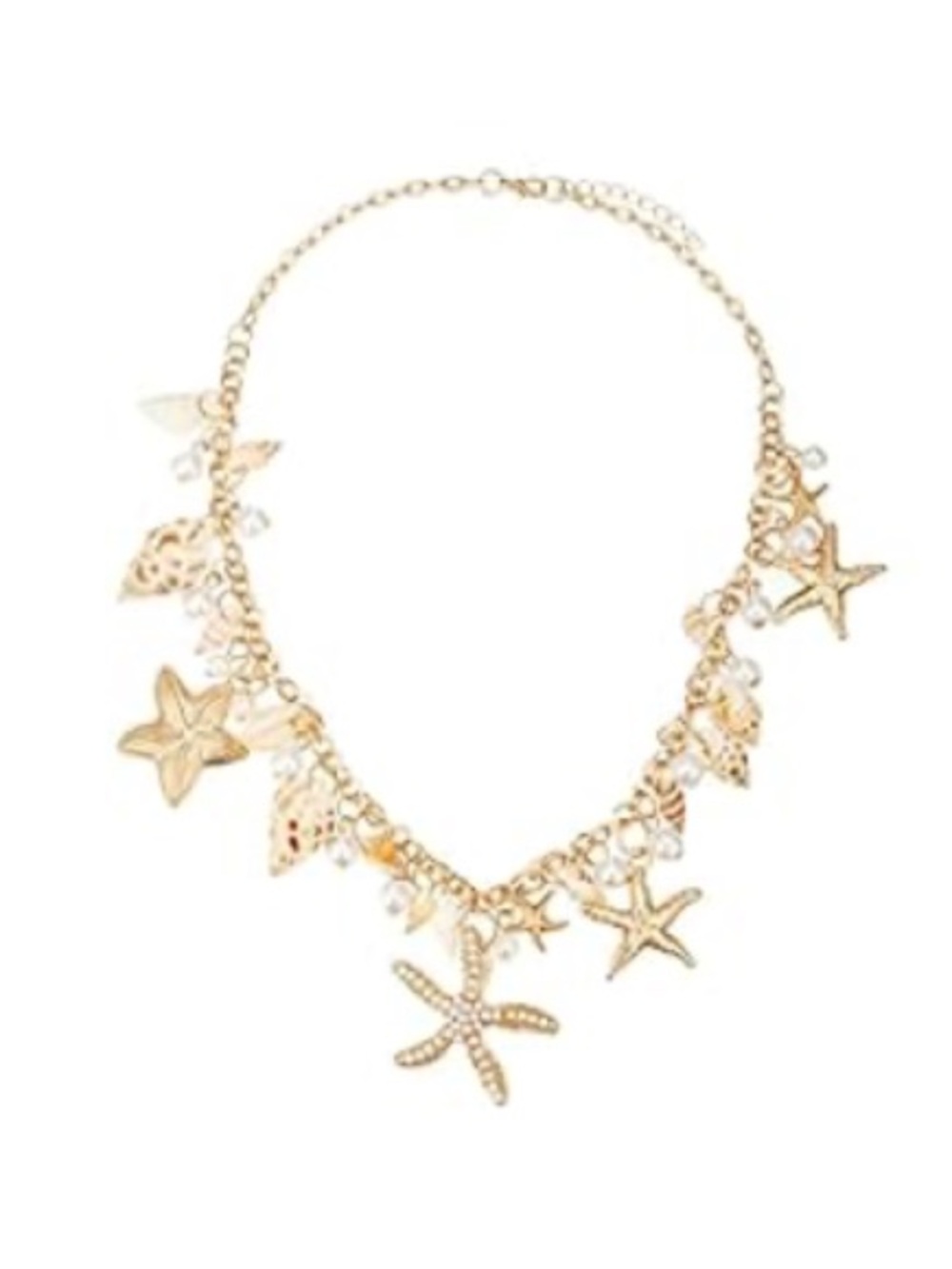 Shell & Starfish Charm Necklace - Gold Tone